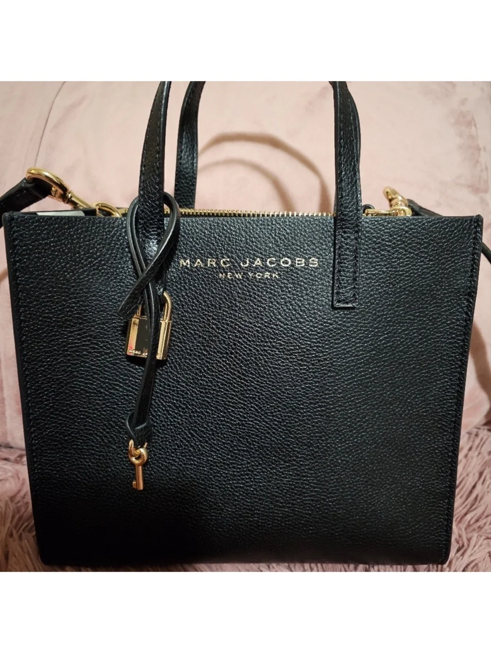 Marc Jacobs Black Pebbled Leather Satchel with Gold Hardware